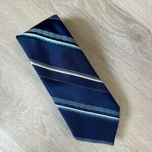 Vintage Envoy Blue Diagonal Stripe Tie Silk Blend 80s